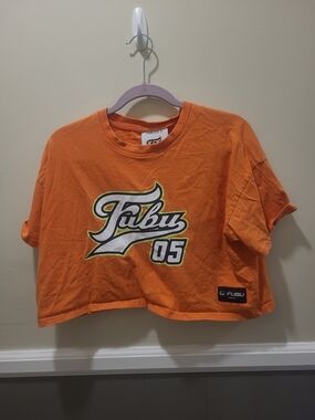 Fubu 05 Forever 21 Womens Vintage Small Oversize Orange Crop  T-shirt